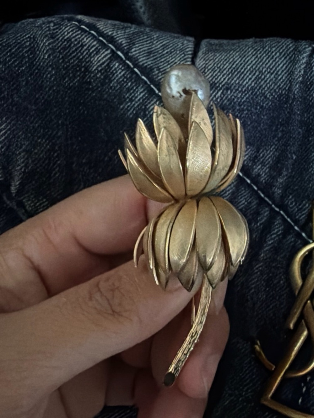 Giovanni Gold-Tone Floral Petal Brooch with Pearl Accent